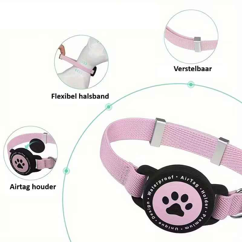 Elastische Kattenhalsband met AirTag Houder – Verstelbaar & Veilig voor Katten