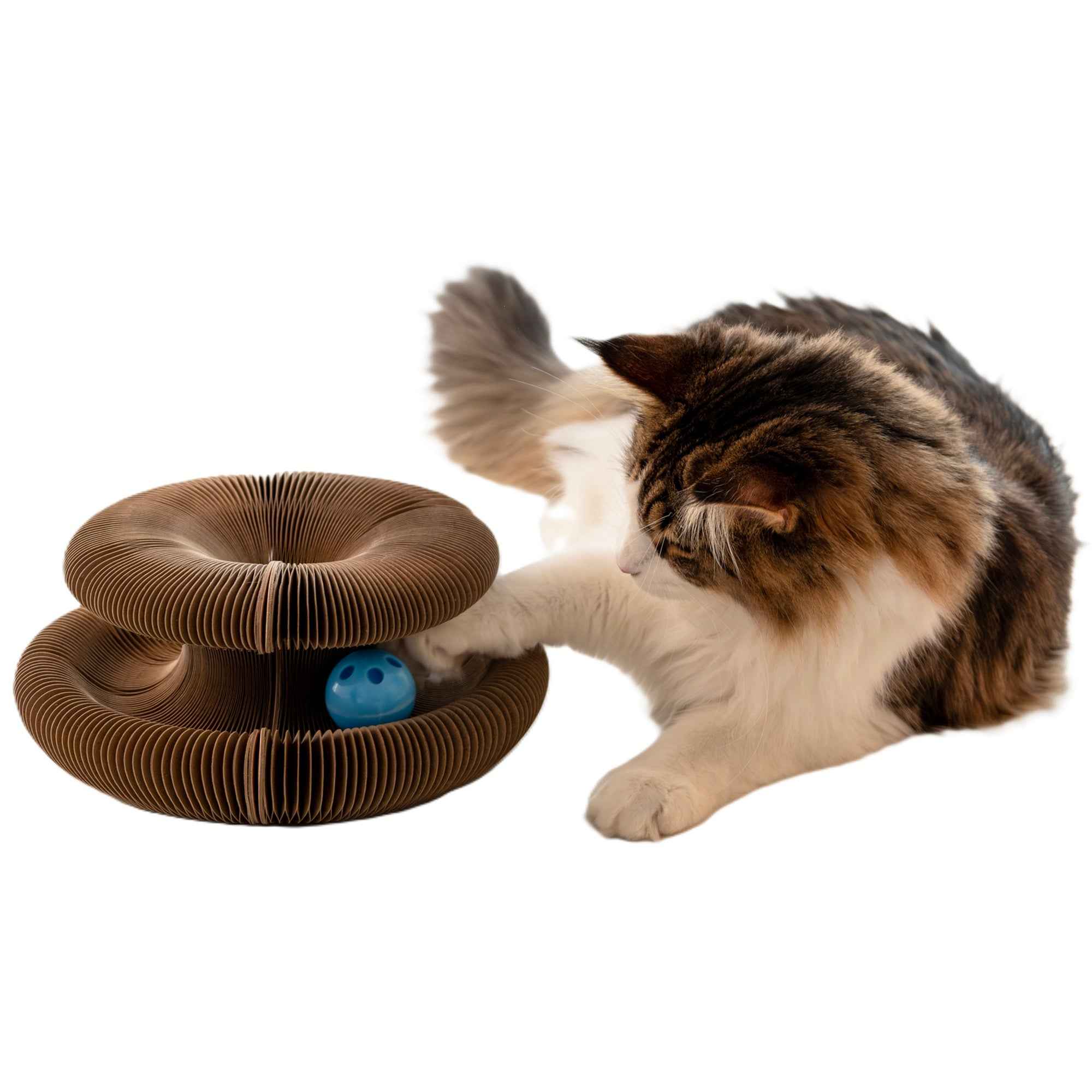 Flamingo Krabspeelgoed Kava Bruin – Kartonnen Kattenkrabpaal met Rinkelend Balletje, Opvouwbaar en Recycleerbaar – Leuk Speelgoed voor Alle Katten
