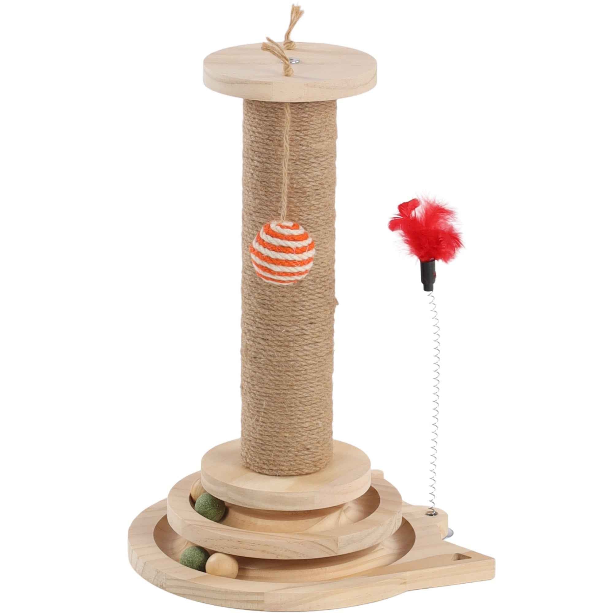 Flamingo Krabspeelgoed Zack Bruin – Houten Krabpaal met Sisal Krabtouw, Catnip & Speelveer – Duurzaam Kattenkrabmeubel voor Extra Speelplezier 561867