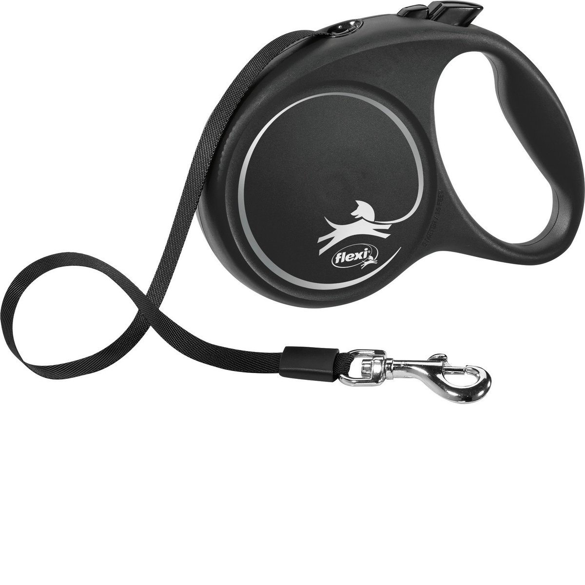 Flexi Rollijn Black Design Tape – Stijlvolle Rollijn met 5 Meter Tape voor Honden tot 25 kg – Verstelbare Looptijd en Sterk Remsysteem