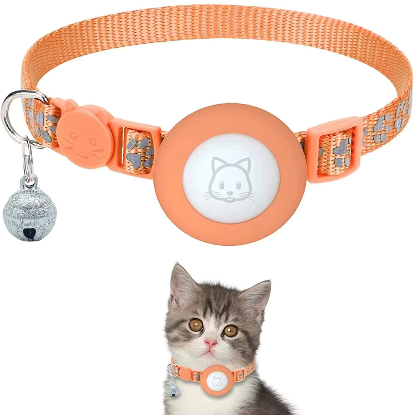 Kattenhalsband met Veiligheidssluiting & AirTagHouder – Reflecterend & Verstelbaar Kattenpootjes patroon