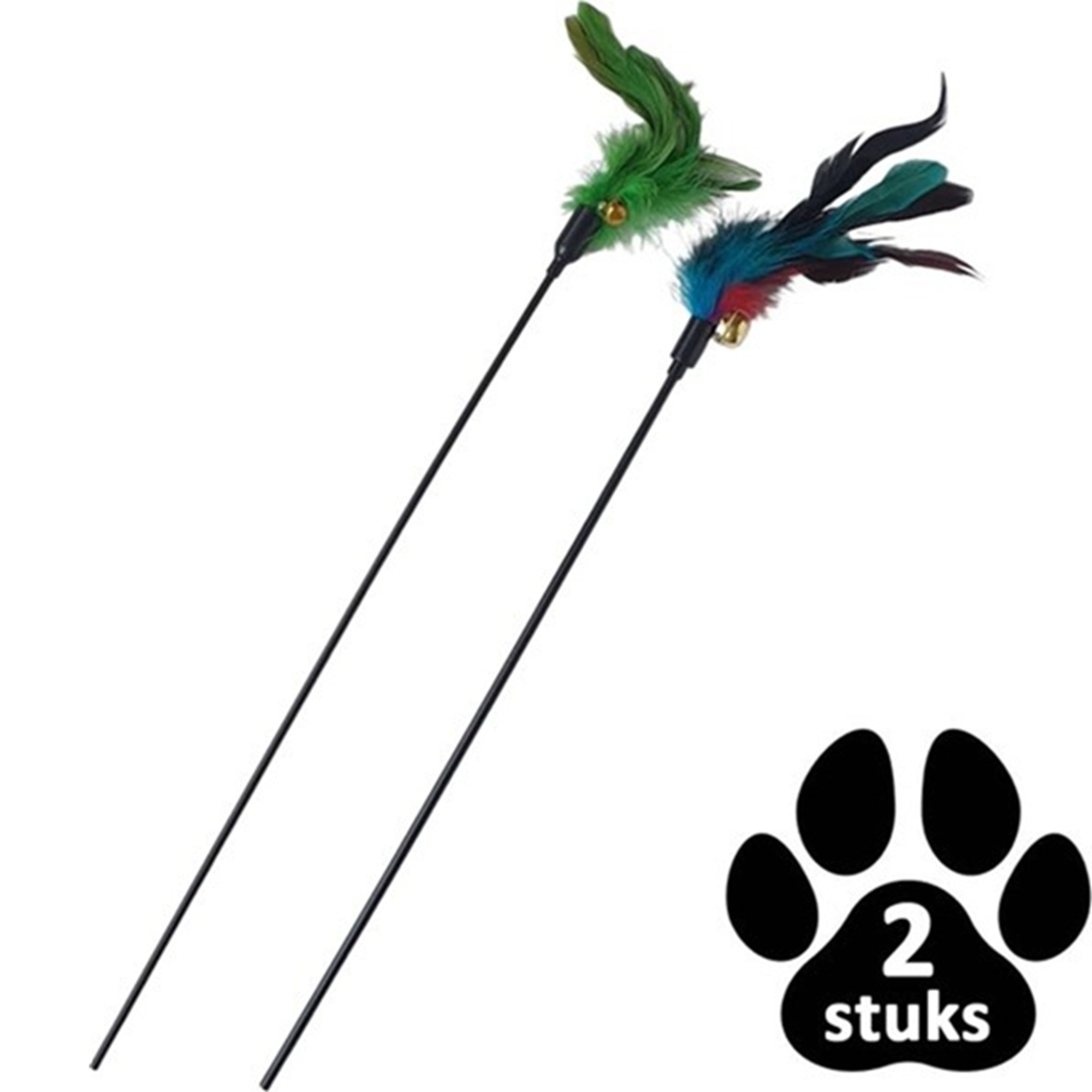 Kattenhengel met veren en bel voor urenlang speelplezier - 2x set - Lomiza