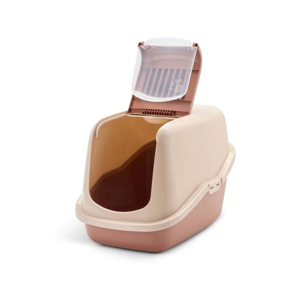 Savic Kattenbak Nestor Champagne Roze/Terracotta – Gesloten Kattenbak 56x39x38,5 cm met Klapdeksel, Actief Koolfilter & Eenvoudig Schoonmaken