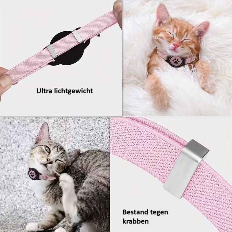 Elastische Kattenhalsband met AirTag Houder – Verstelbaar & Veilig voor Katten
