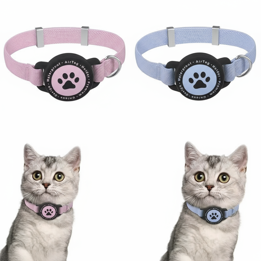 Elastische Kattenhalsband met AirTag Houder – Verstelbaar & Veilig voor Katten