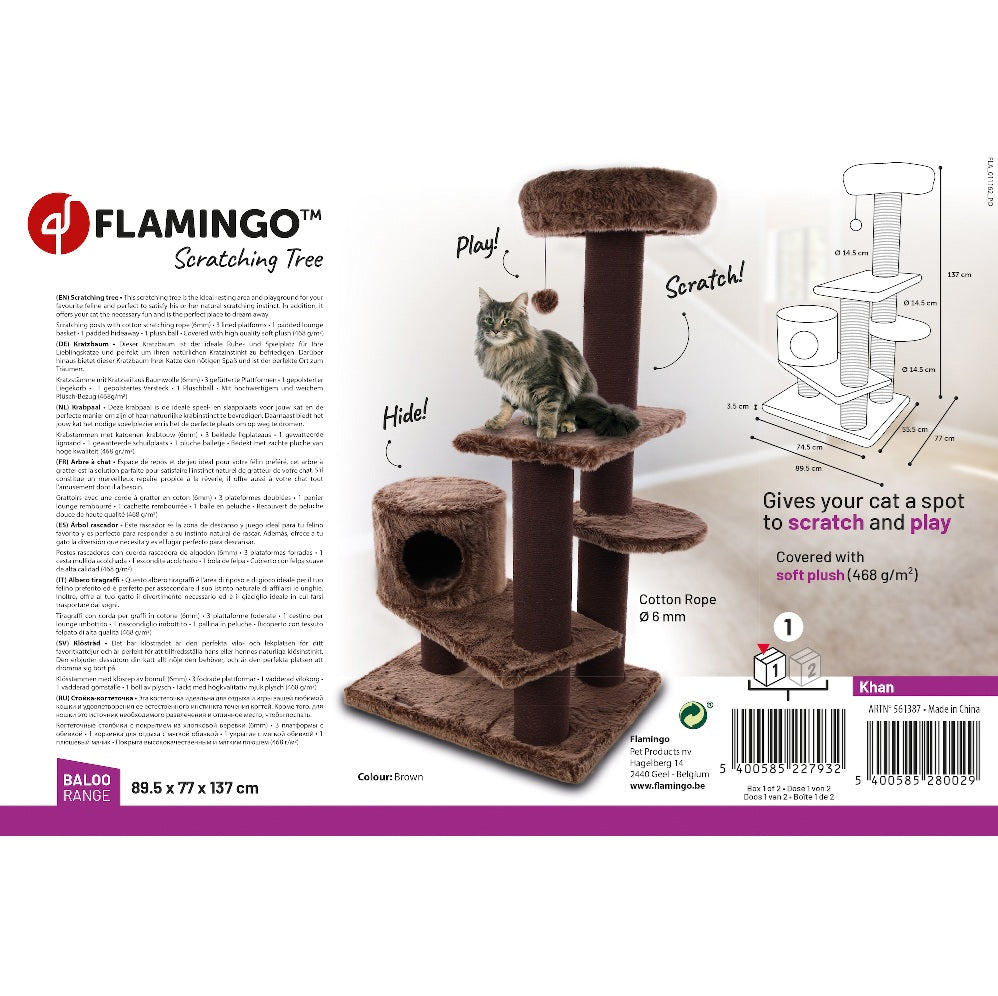 Flamingo krabmeubel Khan Bruin - Krabpaal Katten - 89x77x137 cm - 561387