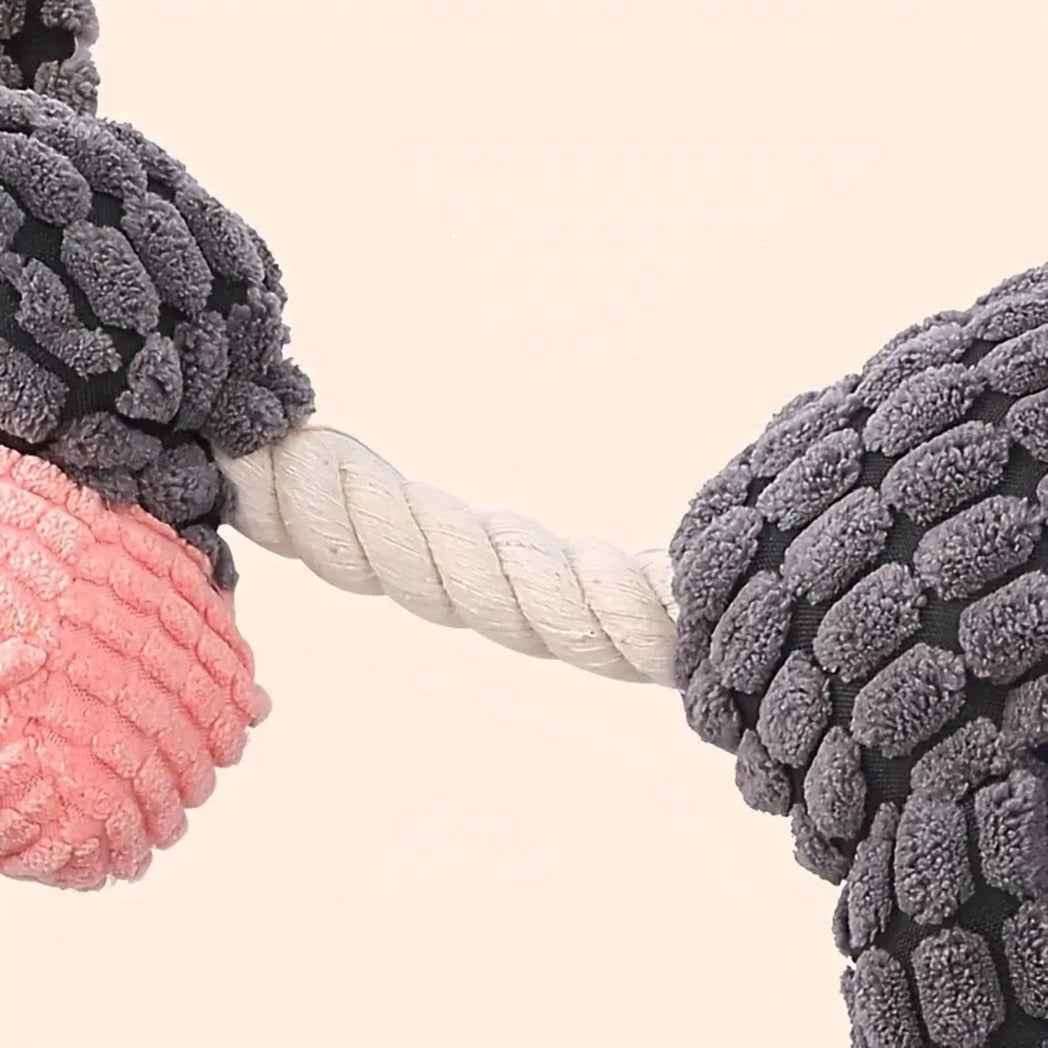 Ezelvormig hondenspeelgoed met pieper – duurzaam grijs/roze pluche knuffel- en kauwspeeltje voor middelgrote honden
