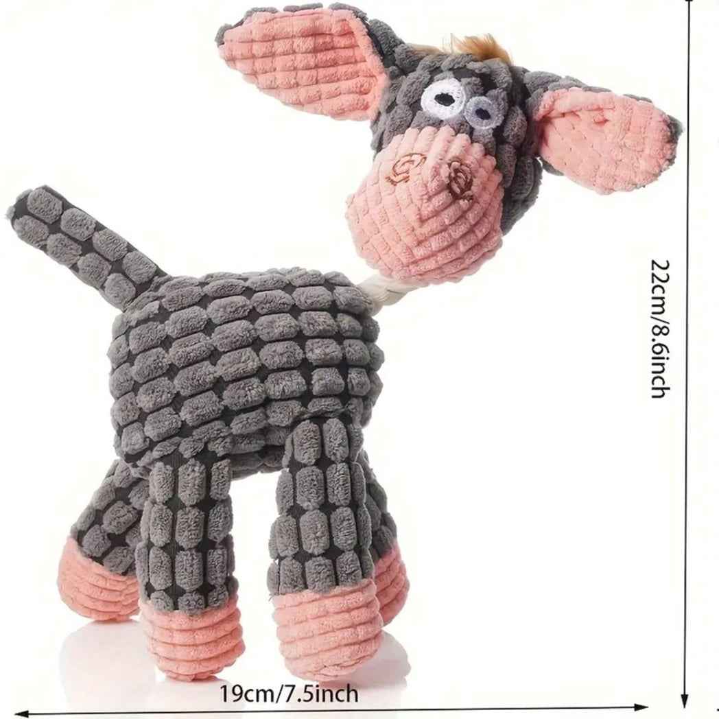 Ezelvormig hondenspeelgoed met pieper – duurzaam grijs/roze pluche knuffel- en kauwspeeltje voor middelgrote honden