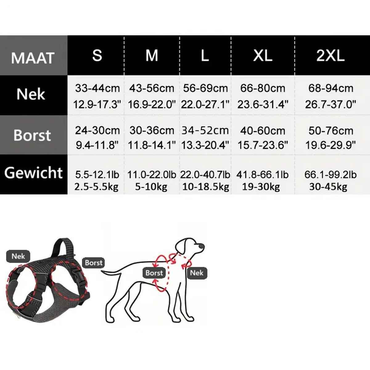 Ademend hondenharnas XL - Zwart honingraat mesh, lichtgewicht en reflecterend met handvat