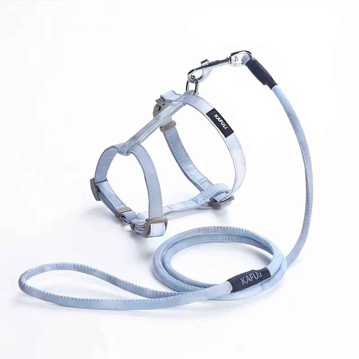 Kattenharnas met leiband – verstelbaar en veilig blauw/grijs met metalen gespen