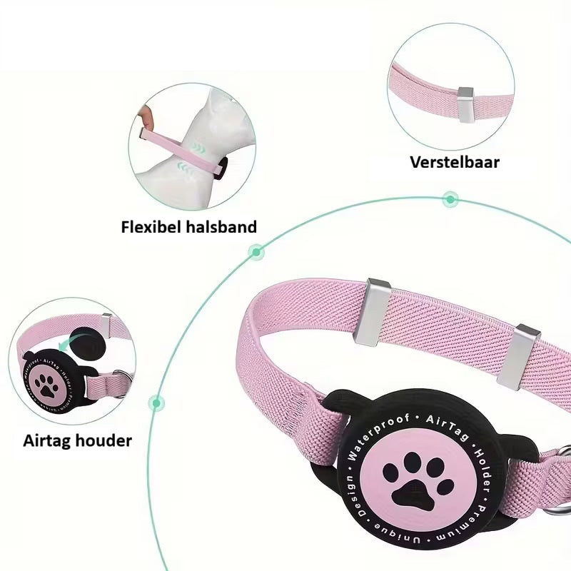 Elastische Kattenhalsband met AirTag Houder – Verstelbaar & Veilig voor Katten