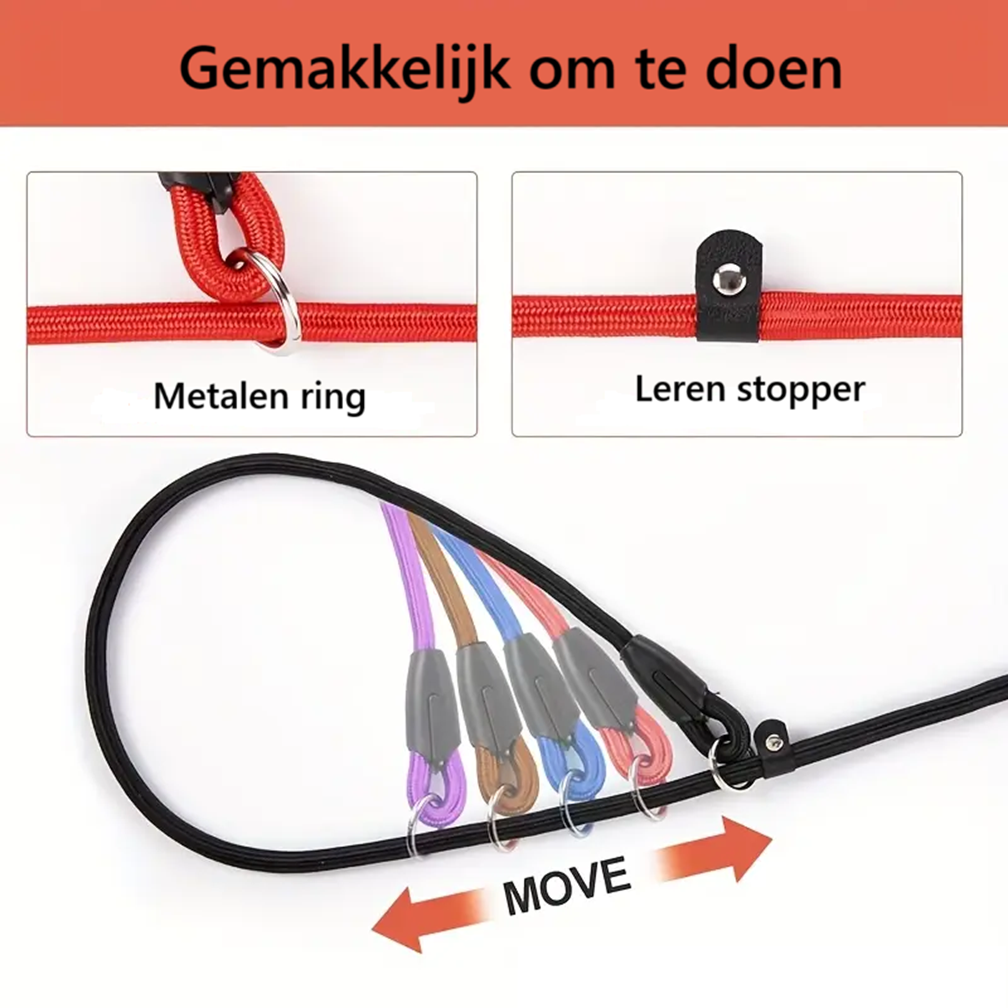Hondenriem met leren stopper - Sliplijn 140 CM