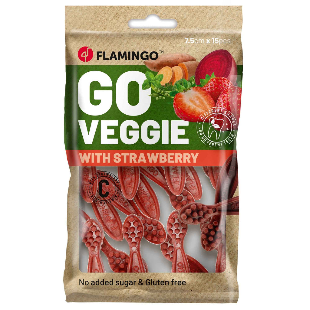 Flamingo - Veggie Tandenborstel Met Aardbei - 7.5cm - 120 gram