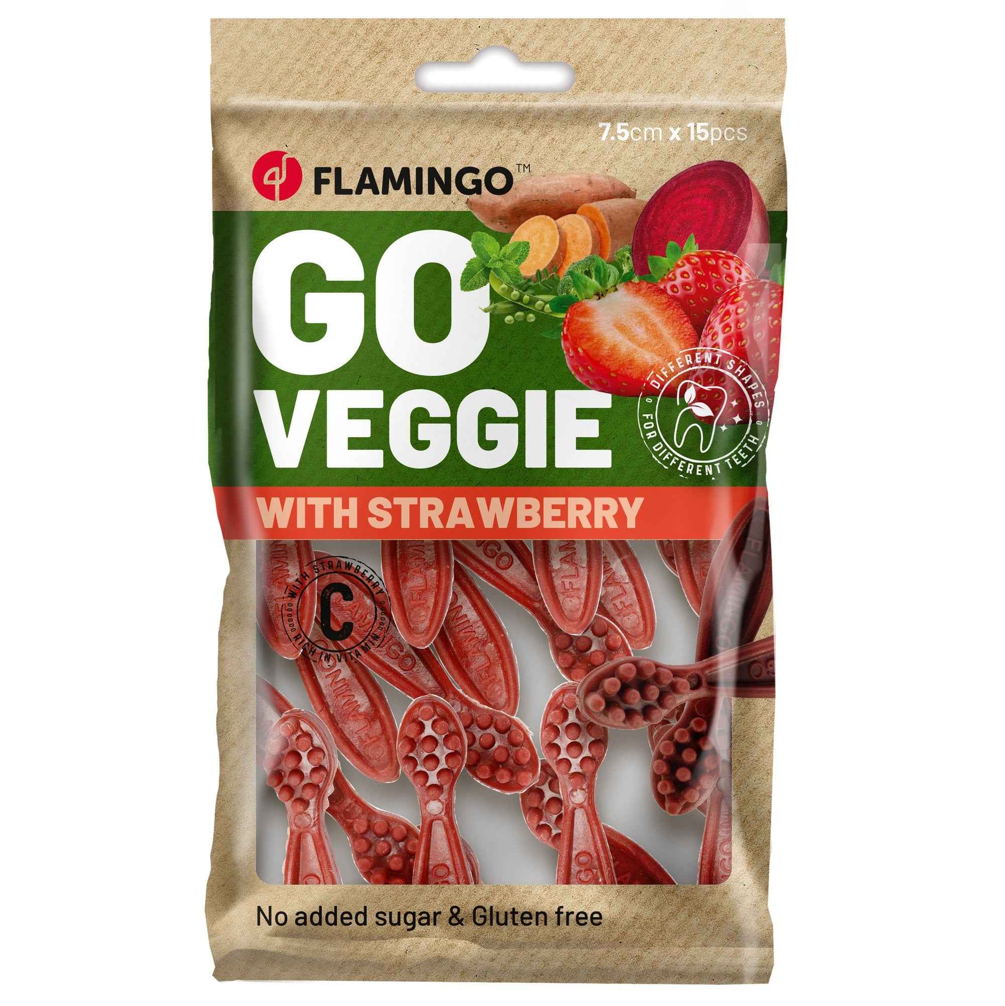 Flamingo - Veggie Tandenborstel Met Aardbei - 7.5cm - 120 gram