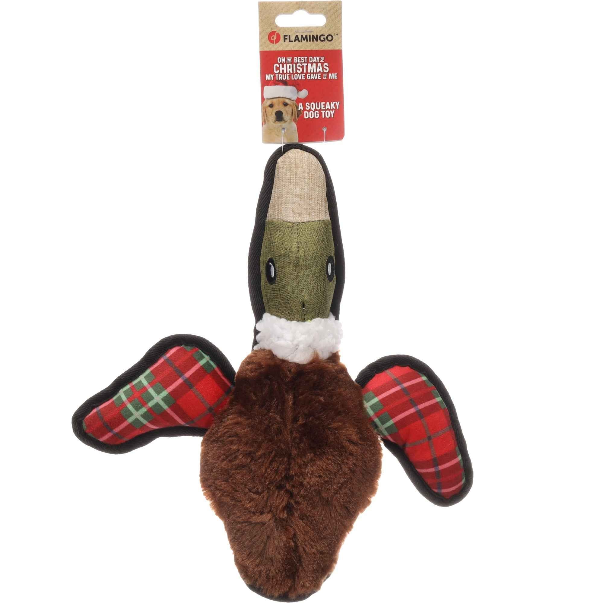Flamingo Kerst Speelgoed Addyson Eend Bruin – Zacht Textiel Hondenspeelgoed Met Squeaker – 31x32x8 cm – Leuk Kerstcadeau Voor Honden