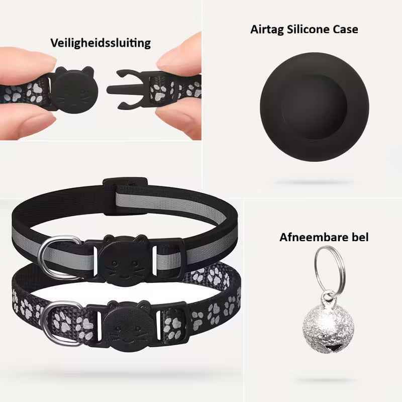 Kattenhalsband met Veiligheidssluiting & AirTag Houder – Reflecterend & Verstelbaar
