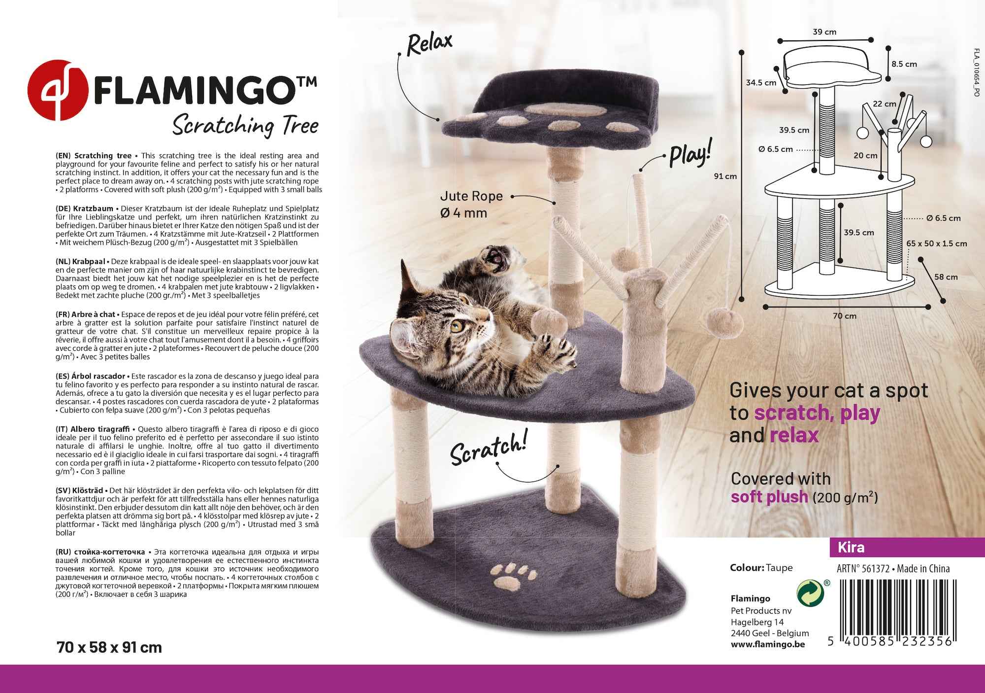 Flamingo Krabpaal Kira - Luxe Krabmeubel voor Jouw Kat