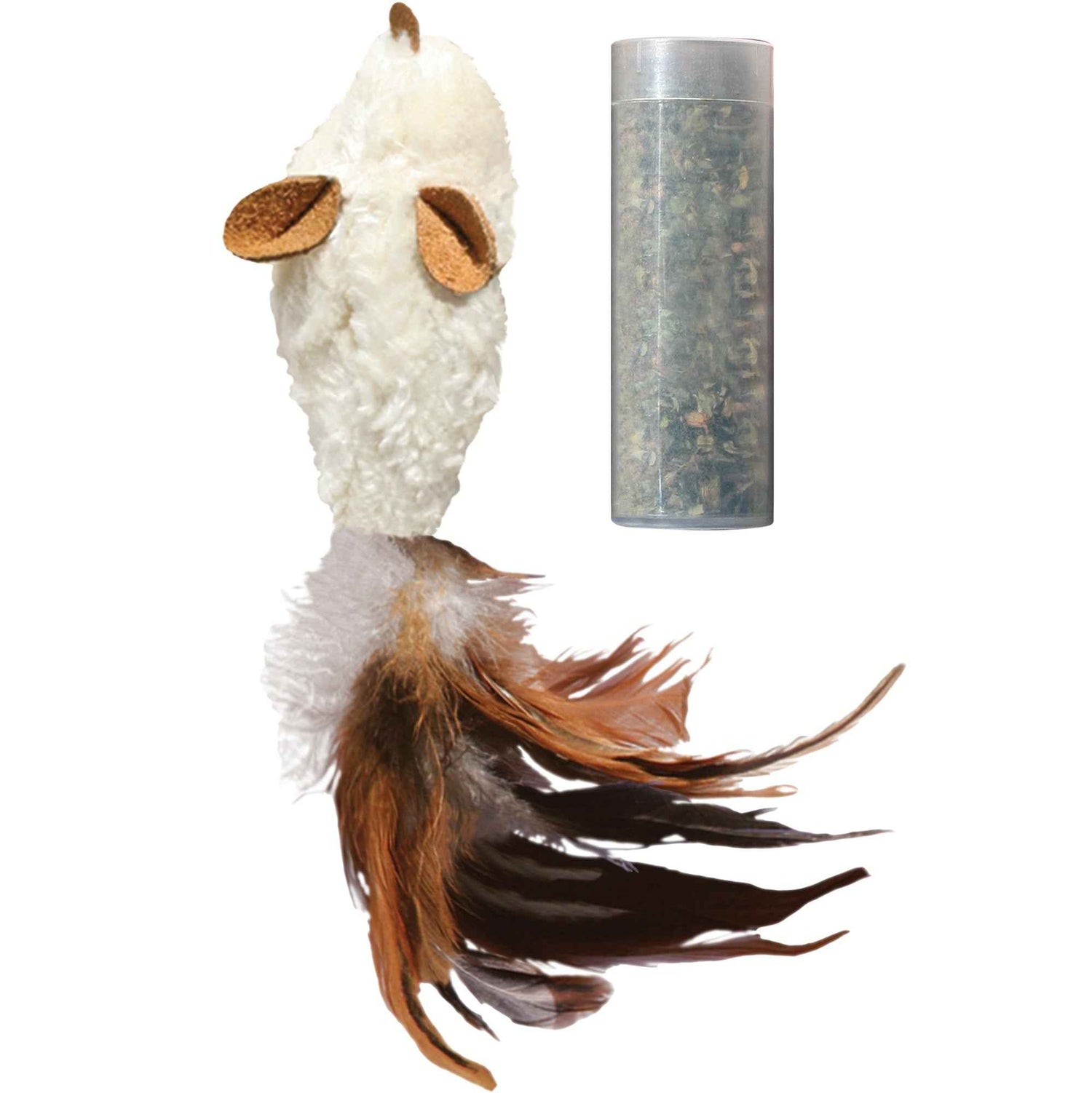 KONG Cat Refillable Feather Mouse – Plush Kattenkruidspeeltje met Hervulbaar Kattenkruid en Verenstaart – Stimuleert Zintuigen en Speelplezier