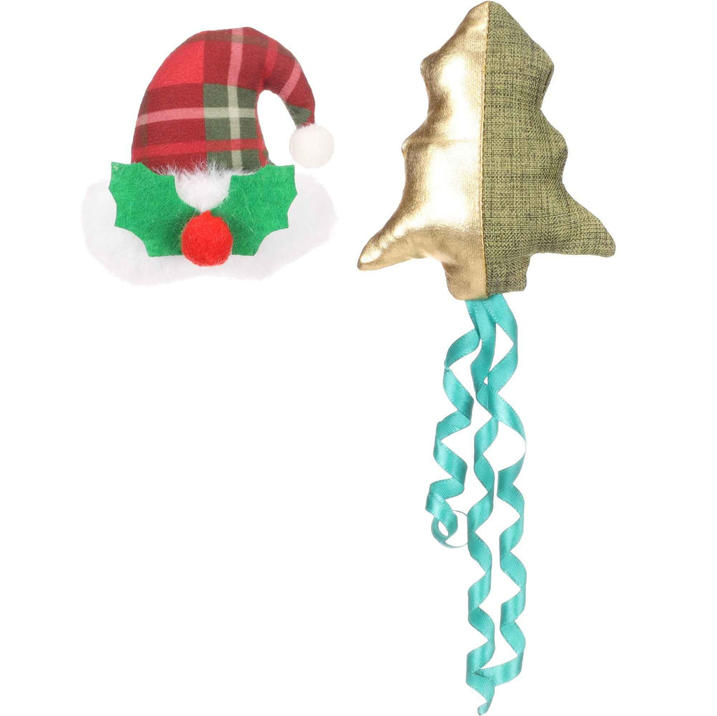 Flamingo Kerst Speelgoed Arya Muts & Kerstboom Meerkleurig – Feestelijk Katten Speelset – Zacht Textiel Speelgoed met Catnip – Ideaal Cadeau voor Katten in de Feestdagen