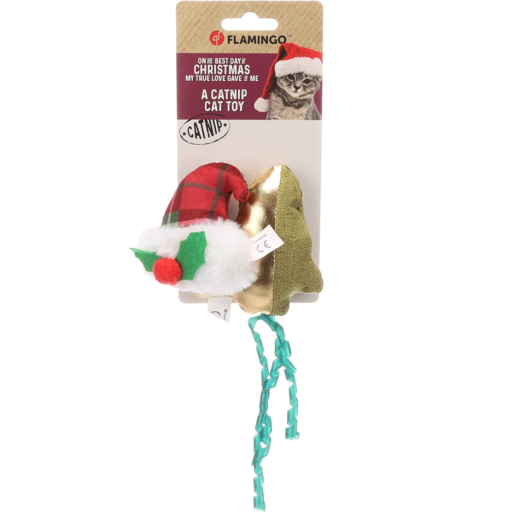 Flamingo Kerst Speelgoed Arya Muts & Kerstboom Meerkleurig – Feestelijk Katten Speelset – Zacht Textiel Speelgoed met Catnip – Ideaal Cadeau voor Katten in de Feestdagen