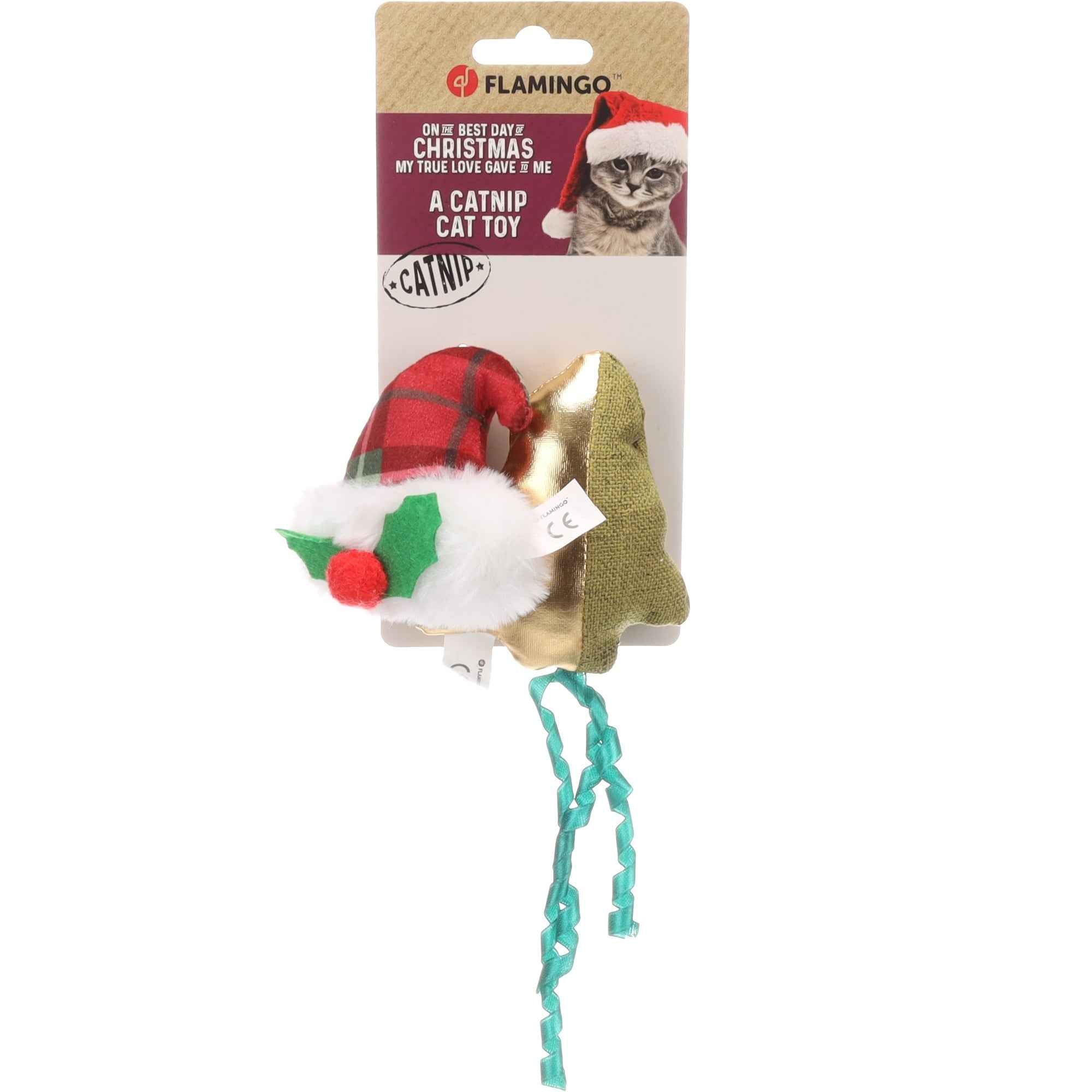 Flamingo Kerst Speelgoed Arya Muts & Kerstboom Meerkleurig – Feestelijk Katten Speelset – Zacht Textiel Speelgoed met Catnip – Ideaal Cadeau voor Katten in de Feestdagen