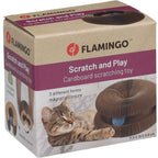 Flamingo Krabspeelgoed Kava Bruin – Kartonnen Kattenkrabpaal met Rinkelend Balletje, Opvouwbaar en Recycleerbaar – Leuk Speelgoed voor Alle Katten