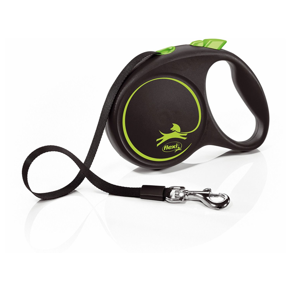 Flexi Rollijn Black Design Tape – Stijlvolle Rollijn met 5 Meter Tape voor Honden tot 25 kg – Verstelbare Looptijd en Sterk Remsysteem