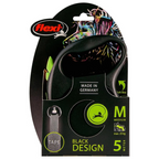 Flexi Rollijn Black Design Tape – Stijlvolle Rollijn met 5 Meter Tape voor Honden tot 25 kg – Verstelbare Looptijd en Sterk Remsysteem