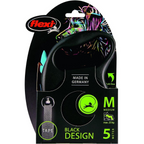 Flexi Rollijn Black Design Tape – Stijlvolle Rollijn met 5 Meter Tape voor Honden tot 25 kg – Verstelbare Looptijd en Sterk Remsysteem