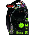 Flexi Rollijn Black Design Tape – Stijlvolle Rollijn met 5 Meter Tape voor Honden tot 25 kg – Verstelbare Looptijd en Sterk Remsysteem