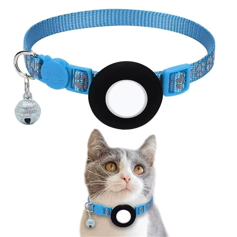 Kattenhalsband met Veiligheidssluiting & AirTagHouder – Reflecterend & Verstelbaar Kattenpootjes patroon