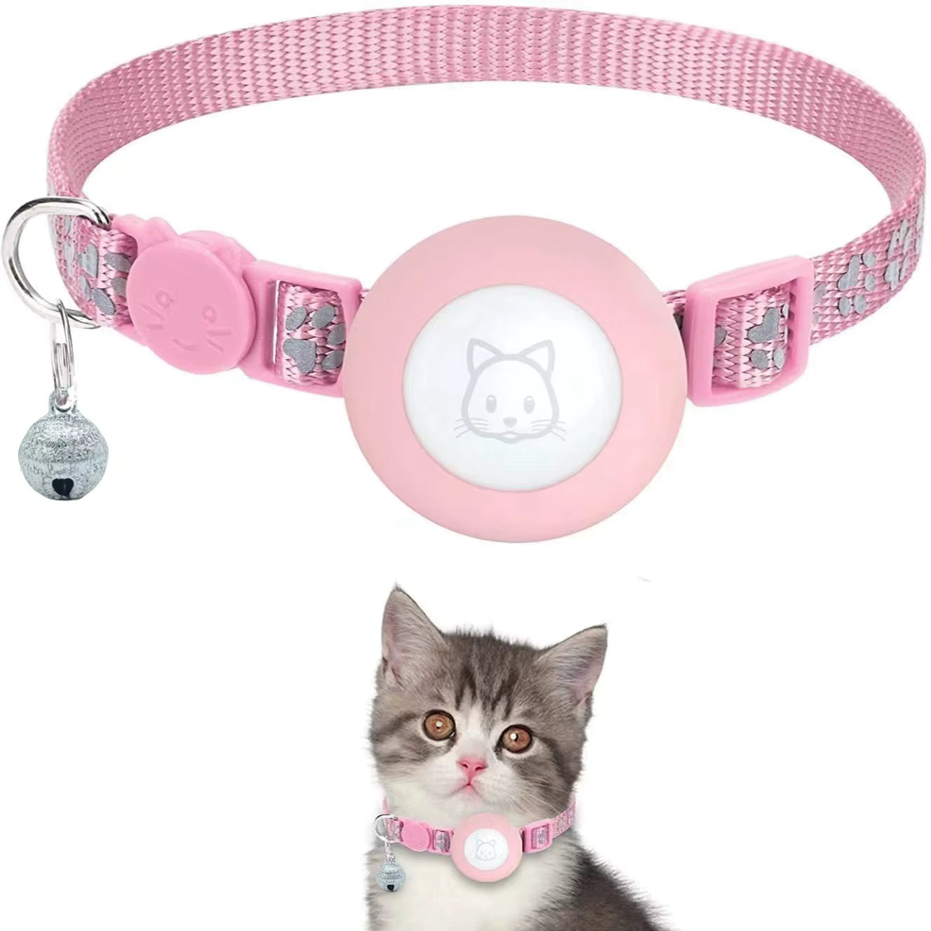 Kattenhalsband met Veiligheidssluiting & AirTagHouder – Reflecterend & Verstelbaar Kattenpootjes patroon