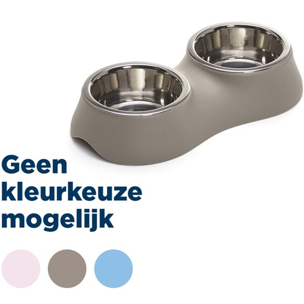 IMAC Voer / Drinkbak Diva 22 – Praktische Dubbele Voer- en Drinkbak Hond & Kat, 2 x 400 ml, Hygiënisch RVS, Anti-Slip, Morsbestendig, 32,5x16,5x6,3 cm