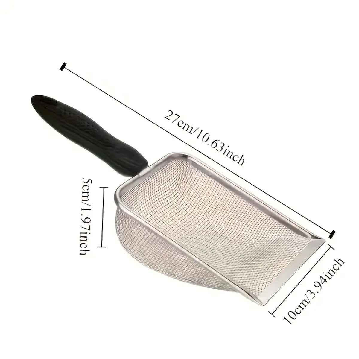 Extra stevige Kattenbakschep RVS 27 cm - duurzaam, ergonomisch en fijnmazig voor klontvorming en multifunctioneel gebruik