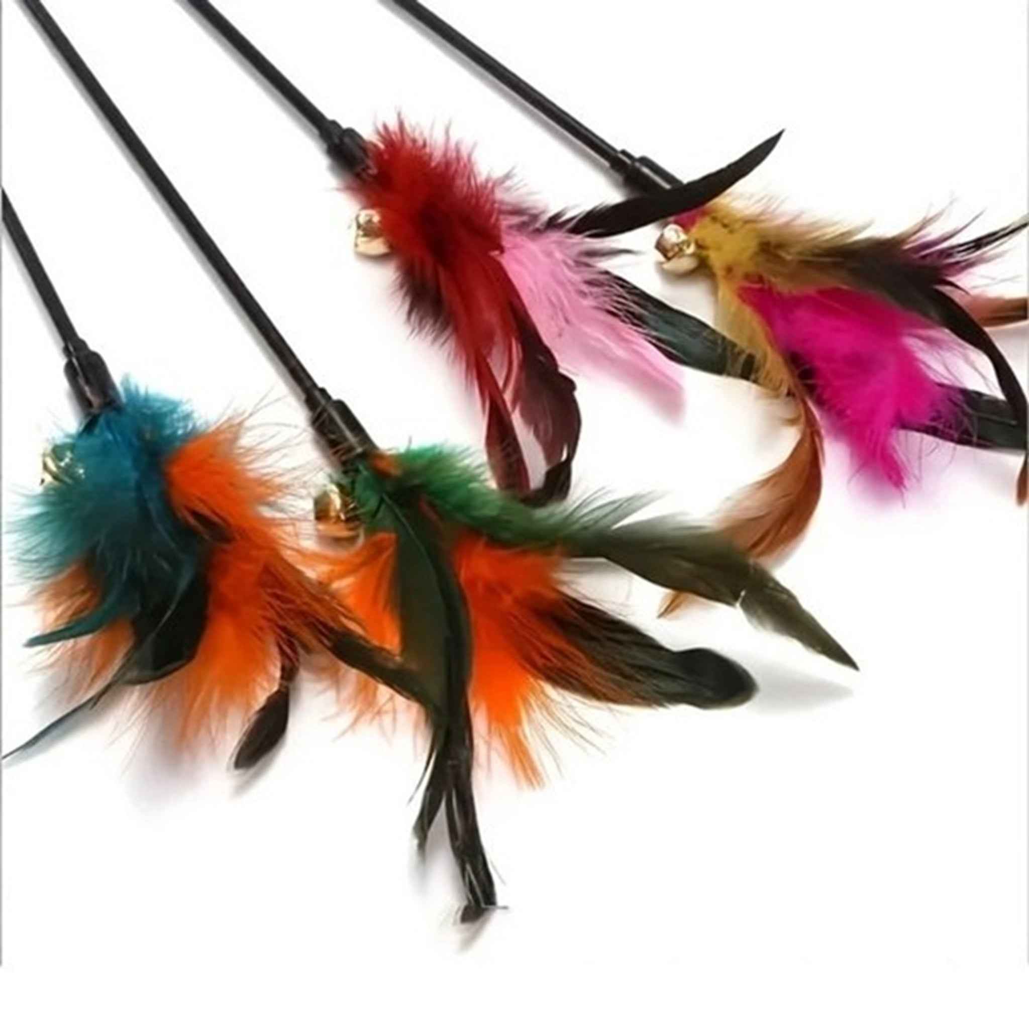 Kattenhengel met veren en bel voor urenlang speelplezier - 2x set