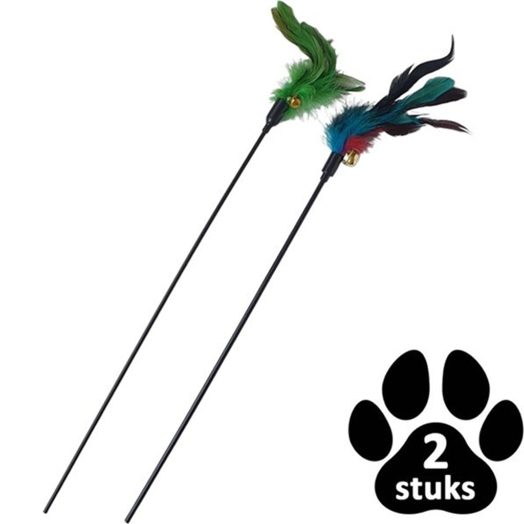 Kattenhengel met veren en bel voor urenlang speelplezier - 2x set - Lomiza