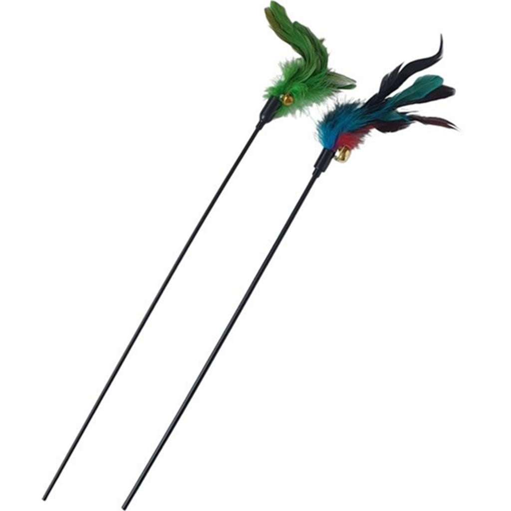 Kattenhengel met veren en bel voor urenlang speelplezier - 2x set - Lomiza
