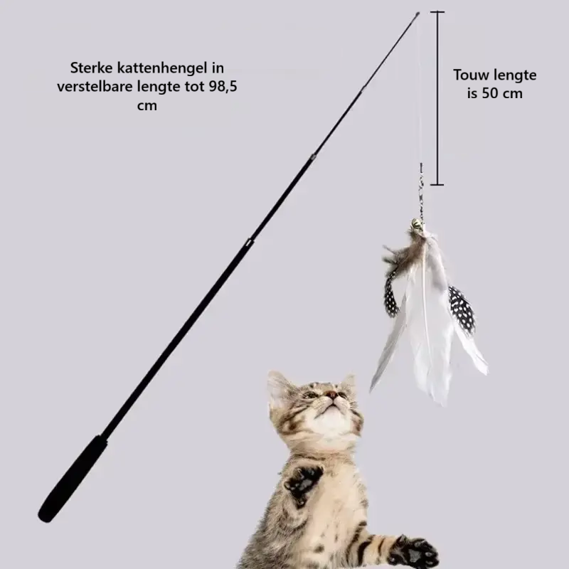 Telescopische Kattenhengel met Veer & Bel – Interactief Katten Speelgoed in Zacht Grijs Design - Lomiza