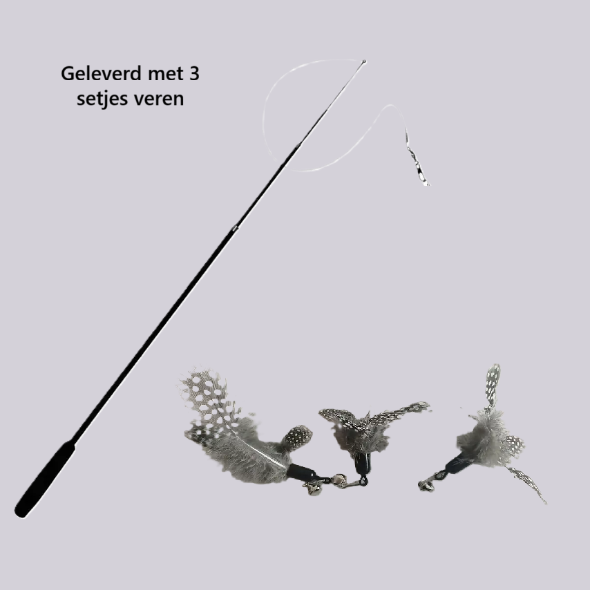 Telescopische Kattenhengel met Veer & Bel – Interactief Katten Speelgoed in Zacht Grijs Design - Lomiza