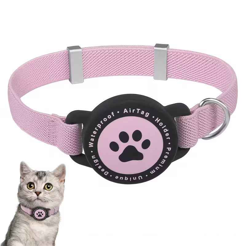 Elastische Kattenhalsband met AirTag Houder – Verstelbaar & Veilig voor Katten
