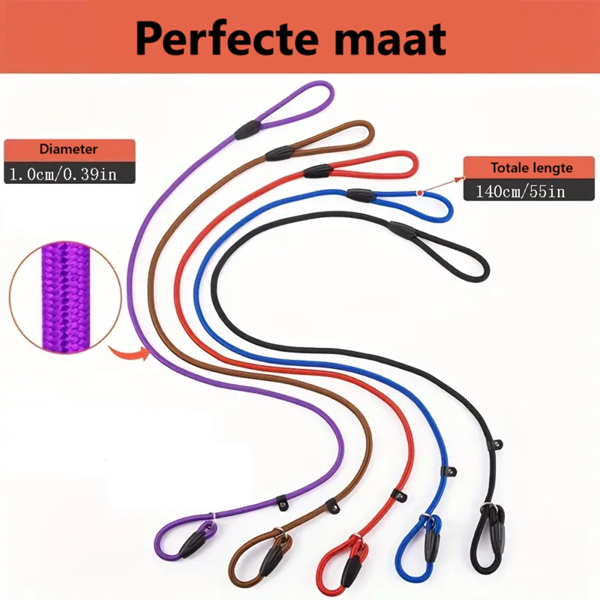 Hondenriem met leren stopper - Sliplijn 140 CM