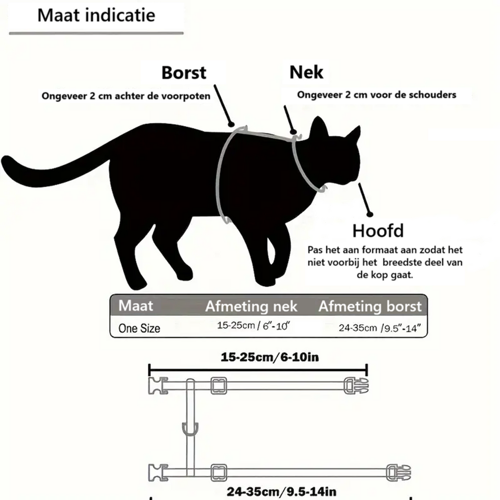 Comfortabel verstelbaar kattentuigje met lijn voor katten tot 3,5 kg