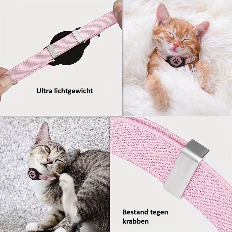 Elastische Kattenhalsband met AirTag Houder – Verstelbaar & Veilig voor Katten