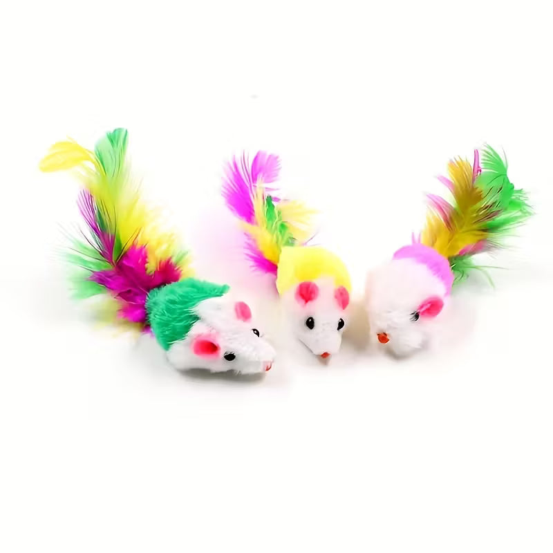 Kattenspeeltje Pluche Muis - Pluche Muis Speelgoed met Regenboogstaart voor Katten - Lomiza
