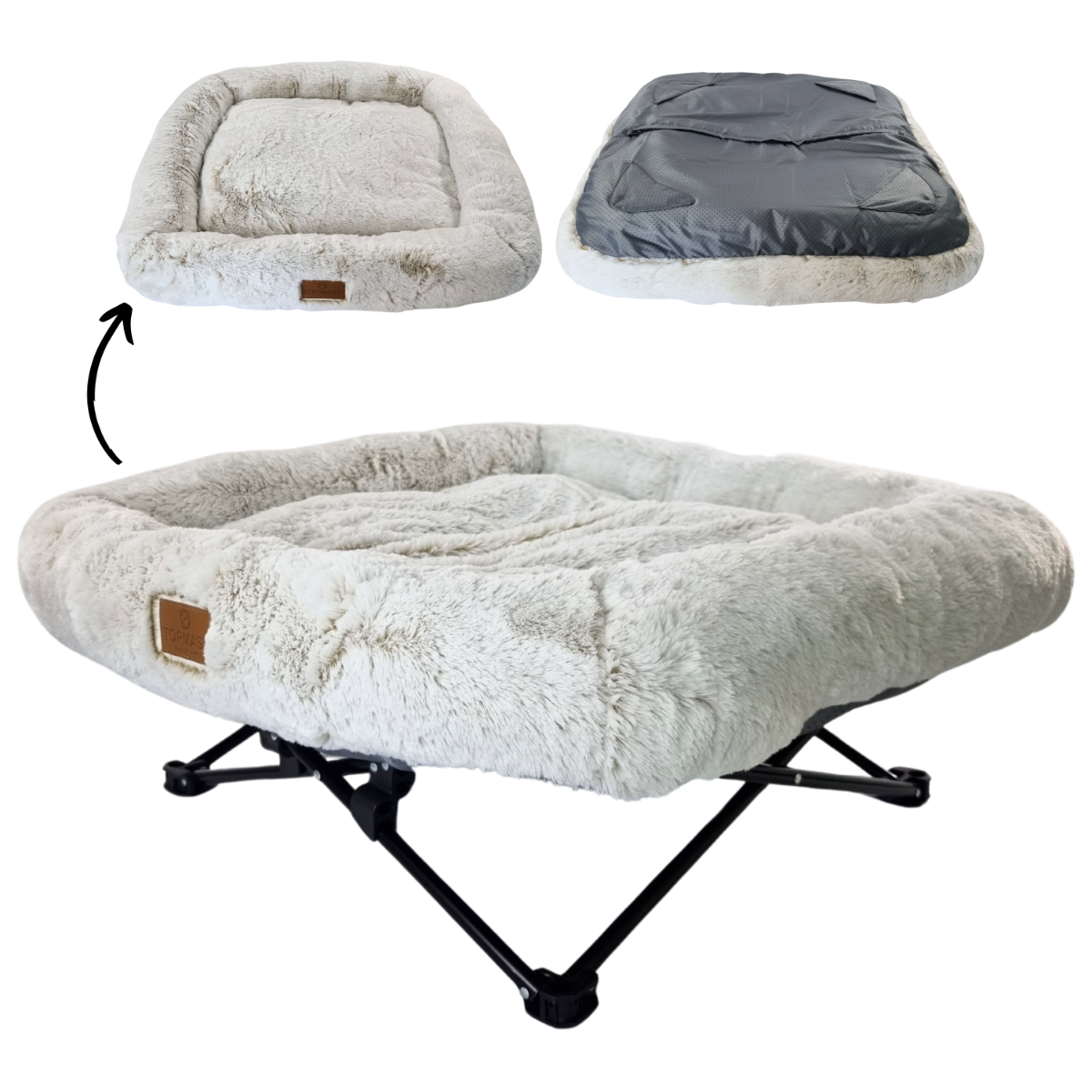 Topmast Hondenbed Fluffy – Wit – 76x76x13 cm – Verhoogde Hondenstretcher met Uitneembaar Kussen - Wit - 22-130163